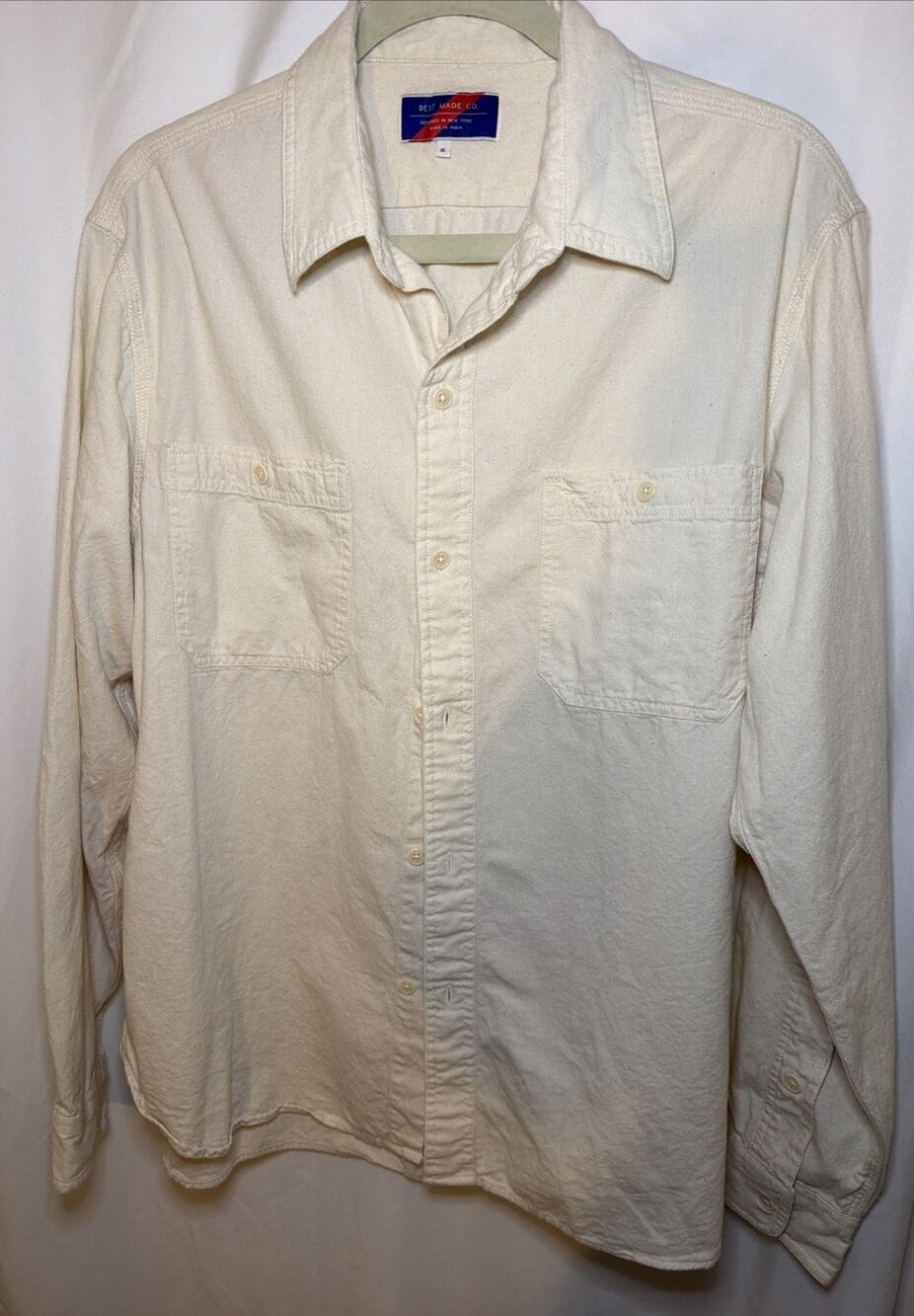 Best Made Co Cotton Shirt Mens Large XL Button Up Workwear Cotton Elbow Ptch